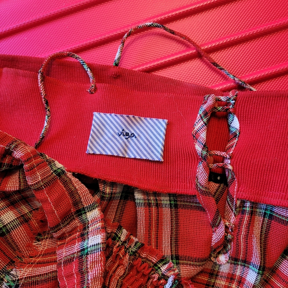 Red Plaid Strapless Top - Picture 11 of 13